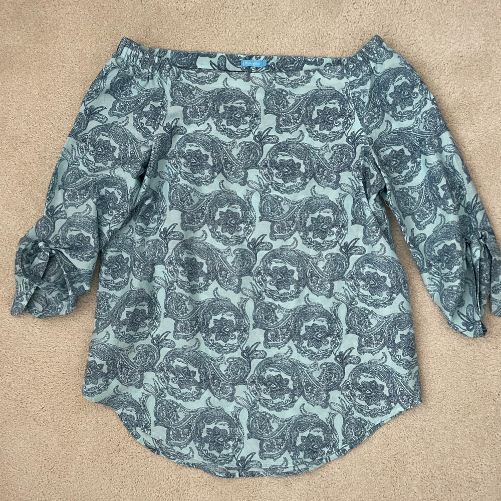 J.McLaughlin Pattern Off The Shoulder Top Shirt Blue  sz S